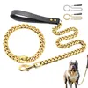 Acier inoxydable métal or chien accessoires collier de chaîne laisse collier de dressage pour animaux de compagnie pour chiens de taille moyenne Pitbull bouledogue français 210729