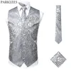 Wedding Men Kamizelka Zestaw (Kamizelka + Krawat + Kieszeń) 3 sztuk Mężczyźni Gilet Paisley Kwiatowy Waistcoat Mężczyźni Party Casual Slim Fit Mens Kamizelki Kamizelki USA 210524