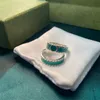 디자이너 녹색 보석 에나멜 반지 여성 스털링 실버 더블 G 연동 레트로 악세사리 반지 럭셔리 단순 커플 반지