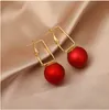 Or Rectangulaire Crochet Dangle Boucles D'oreilles Simple Géométrique Blanc Rouge Perle Boucle D'oreille Pour Les Femmes Bijoux