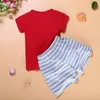 Casual Baby Boys Roupas Suits Verão Sailor Crianças T-shirt T-shirt Stripe Calças Curtas Conjuntos 100% Algodão Crianças Mar Navy Âncora T-shirt 210413