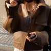 Ftlzz mola mulheres faux jaqueta de couro vintage colarinho solto rua outerwear feminino elegante pu couro jaquetas 211007