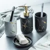 Liquid Seifenspender Luxus Keramik Bad Zubehör Set Marmor Pumpe Flasche Home Paar Mundwasser Tasse Waschwerkzeuge