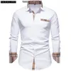 PARKLEES Осенние клетчатые лоскутные деловые рубашки для мужчин Тонкие белые рубашки-рубашки с длинными рукавами на пуговицах Платье для делового офиса Camisas 2202221064410 YNNX