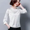 Summer O Neck Silk Shirt Women Casual Polka Dot Plus Size Blouse Short Sleeve Loose Tops Blusas 9059 50 210508