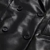 Twotwinstyle pu läder svart blazer för kvinnor v nacke långärmad casual dubbelbröst blazers kvinnliga mode kläder 210517