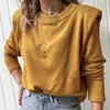 Kvinnor Hoodies Sweatshirts Shoulder Pad Fleece Solid Pullover Sweatshirt O-Neck Långärmad godis Casual Harajuku för tjejer 2022 Vår O