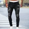 Czarne obcisłe dżinsy rurki męskie porwane dżinsy męskie 2021 nowe dorywczo dziura letnia ulica Hip Hop wąskie spodnie dżinsowe moda męska spodnie do biegania X0621