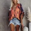 Szyfonowa V Neck Bat Sleeve Tie Dye Drukowane Koszulki Lato Damska Moda Loose Butt Casual Beach Tee Koszula Plus Size 210522