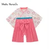 Costume da bambina in stile kimono giapponese per bambini 5 tipi Costume da tuta in cotone per neonato 210816