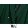 TRAF Women Fashion Double Breasted Office Wear Blazer Jas Vintage Lange Mouw Welt Zakken Vrouwelijke Bovenkleding Chic Veste 211116