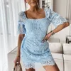 ヴィンテージの新しいレースのかぎ針編みの中空アウトドレス夏のファッションシックな襟パーティードレス女性半袖ミニドレスvestidos x0521