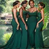 Dark Green Mermaid Long Bridesmaid Dresses Lace Spaghetti Court Train Custom Made Wedding Guest Gowns