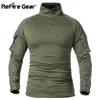ReFire Gear Men Army Tactical shirt SWA Soldiers Military Combat -Shirt Long Sleeve Camouflage Shirts Paintball 5XL 220309