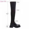 -knee Winter Velet 2021 Women Boots Plus Over-the Platform Dark Stocking Black Black Real Leather Booties 822