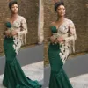 Emerald Green Prom Dresses 2021 One Shoulder Pearls Tassel Kant Applicaties Mermaid Satijn Avondjurken Abiye Gece Elbisesi