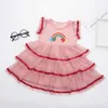 2-6 Years Girls Dress Fashion Princess Dresses For Summer Girls Casual Children Fly Sleeve Mesh Rainbow Embroidery Cake Dress Q0716