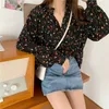 Casual Plus Size Loose Chiffon Blouse Blusas Höst Puff Sleeve Blomstryck Kvinnor T-shirts Cardigan Ladies Toppar 10316 210415