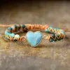 Brins de perles classique en forme de coeur bracelets porte-bonheur Amazonite chaîne tressée macramé Teengirls Wrap Bracelet Femme femmes bijoux Kent22