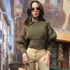 Мода хаки пуловеры свитер женская одежда повседневная джемпер осень зима вязаные топы Streetstyle 210427