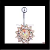 Anéis de Bell D0691 (4 cores) Clear Ab Girassol Estilo de girassol Button Piercing Jewlery 1.6 * 11 * 5/8 Belly Ring Body Jóias Gota entrega 2021