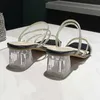 Transparent High Heels Women sandals Summer Party Shoes Celebrity Wearing Simple Style PVC Clear Strappy Bling Square Heel Women X0526
