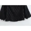 Elegante Vrouwen Slash Neck Shirts Mode Dames Solid Black Plaid Tops Streetwear Vrouwelijke Chic Tassels Blouses 210430