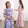 Koreansk elegant blommig tryckt lång klänning Kvinnor Kortärmad Bow Collar Fashion Vintage Party Dresses Vestidos Sommar 210518