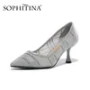 SOPHITINA Elegant Pumps Women Pop Pointed Toe Fashion Convenience Stripe Collocation High Heels Shoes Mature Lady Shoes SO481 210513