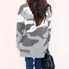 Ebaihui Camouflage Ladies Cardigans Lång Knapplös Kontrastfärg V-Neck Sweater Ladies 'Mid-Length Stickad Cardigan