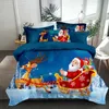 Set di biancheria da letto natalizia 3 pezzi Fiocchi di neve Albero Babbo Natale Pupazzo di neve Copripiumino Set di lenzuola morbide Decorazione