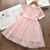 Citgeett Summer Easter Pink 2-7Y Infant Kids Neonate Mesh Dress Bunny Print Manica corta Stars Abiti da principessa con paillettes Q0716