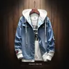 men's jacket spring and autumn fake two pieces patchwork denim hoodie casual hole large size 210909