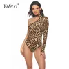 Yiduo moda animal serpente impressão mulheres clube festa bodysuit manga longa gargantilha halter um ombro apto sexy bodysuits leopardo y0927