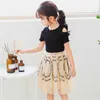 Dzieci Dzieci Dziewczyny Krótki Rękaw Mesh Księżniczka Sukienka Cut Cod Rękaw Ruffled Solid Topy Patchwork Mesh Summer Dress Suknia Q0716