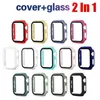 Colorful PC Hard Bumper Cases With Tempered Glass Case for apple watch 1 2 3 4 5 6 7 Full Protection Covers 38 40 42 44 41mm 45mm Watchband iWatch with retail package