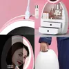 Organizzatore da tavolo con luce a LED Specchio HD Organizzatore per trucco Tipo di cassetto Scatola di immagazzinaggio cosmetica creativa Scatola di bellezza protettiva 210626