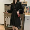 Kadın Elbise Uzun Kollu Tiki Tarzı Katı Tatlı Tanımsız Elbise Basit Zarif Pileli Japon Öğrenciler Bayan Robe 13350 210528