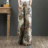 Zanzea Mulheres Elásticas Cintura Longa Calças 2021 Vintage Impresso Largo Perna Calças Outono Pantalon Casual Palazzo Plus Size Nabo 7 X0629