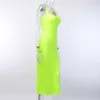 Ladies Sexy Bodycon Split Dresses Neon Green Strap Spaghetti Sleeveless Celebrity Party Club Fashion Women Summer 210517