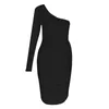 Casual Dresses 2021 Women Solid Sheath Body-con One Shoulder Fashion Long Sleeve Ruched Wrap Dress Sexy Robe Femme252A