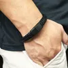 Pulseira de pulseira de couro legítimo masculina preta marrom com fivela magnética de aço inoxidável