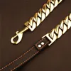 32mm Pet Leash Gold Chain Outdoor Sports Dog Collar Leashes Corgi Bulldog Teddy Pets Collars Supplies233E