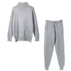 2 peças Set Mulheres Tracksed Tracksuit Turtleneck Sweater + Cenoura Calças Jogging Pullover Chique Outwear 210507