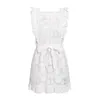 Boho embroidery white lace women mini dress Hollow out sashes ruffled summer dress Casual sexy beach dress Feminine 210415