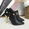 Classique dames en cuir véritable talons hauts bottes Designer métal sculpté talon pointu bottes nues mode imprimé léopard grande taille 35-42