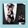 Fashion Aessories Casual Floral Cotton Ties And Pocket Square Sets Flower Print Skinny Necktie For Men Mens Neck Tie Cravat 6Cm Slim Necktie