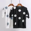Black White Polka Dot Knitted Short Sleeve Tee Tops T Shirt O Neck Summer Casual B0473 210514