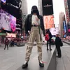 Kvinnor byxor Capris 2021 Sexig glänsande reflekterande last Kvinnor Hip Hop Harem Streetwear Kvinna Hög midja Sweatpants Trousers Pantalon Femme