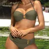 Push Up Bikini Plus Size Swimsuits for Women Black White Yellow Green Blue Swimwear Halter Biquini Brazilian Bikinis Set 210702